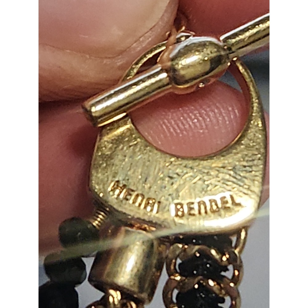 Henri Bendel Multi Strand Black Bead Gold Tone Chain Tassel Charm Bracelet - Picture 10 of 11